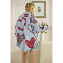 Load image into Gallery viewer, Oli & Hali Washed Plaid Heart Patchwork Buttondown Shirt | Women’s Denim Top