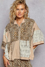 Load image into Gallery viewer, POL 3/4 Sleeve Lace Detail Leopard Zip Up Hoodie Knit Print Top