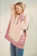 Load image into Gallery viewer, Heimish Long Sleeve Stripe And Solid Contrast Hoodie Top