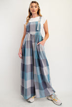 Load image into Gallery viewer, Easel Plaid Pattern Mineral Washed Overalls