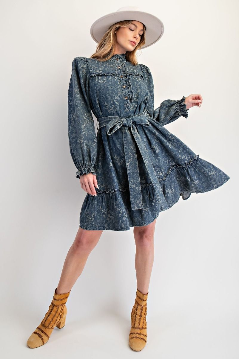 Easel Jacquard Dirty Washed Denim Dress Vintage Washed Cotton Style M / Dirty Denim Easel Jacquard Dirty Washed Denim Dress Vintage Washed Cotton Style M / Dirty Denim