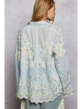 Load image into Gallery viewer, POL Embroidered Lace Button-Down Boho Shirt Sky Blue