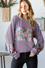 Load image into Gallery viewer, HEIMISH - LONG PUFF SLEEVE SOLID URBAN RIBBED AND FLORAL TOP
