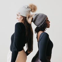 Load image into Gallery viewer, Fine Knit Fur Pom Slouchy Beanie-Hat-Pretty Simple