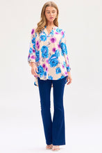 Load image into Gallery viewer, Dear Scarlett Beige Floral 3/4 Sleeve Top - Beige/Purple