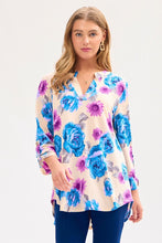 Load image into Gallery viewer, Dear Scarlett Beige Floral 3/4 Sleeve Top - Beige/Purple