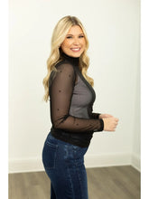 Load image into Gallery viewer, Grace + Emma Mock Neck Mesh Top with Pearl Detail