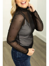 Load image into Gallery viewer, Grace + Emma Mock Neck Mesh Top with Pearl Detail