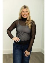 Load image into Gallery viewer, Grace + Emma Mock Neck Mesh Top with Pearl Detail