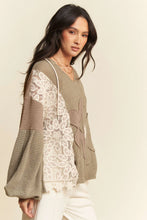 Load image into Gallery viewer, Davi & Dani Oversized Knit Top With Flower Patch Contrast - Olive
