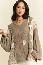 Load image into Gallery viewer, Davi & Dani Oversized Knit Top With Flower Patch Contrast - Olive