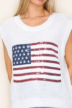 Load image into Gallery viewer, White Birch Sleeveless Sequin Knit USA Flag Top