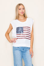 Load image into Gallery viewer, White Birch Sleeveless Sequin Knit USA Flag Top