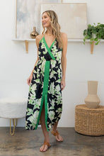 Load image into Gallery viewer, LB Sew In Love V-neck Spaghetti Strap Floral Satin Maxi Dress- Black/Kelly Green