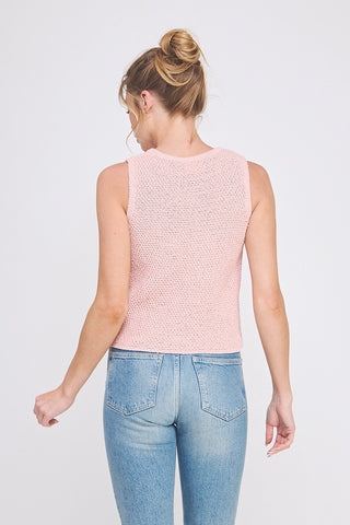 Allie Rose Subtle Shimmer Crew Neck Crochet Knit Tank
