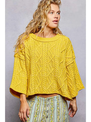 Pol Clothing - Cozy Cable Knit Cropped Pullover Sweater