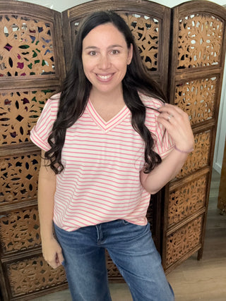 Grace + Emma The Lucy Stripe Top Cream Pink Stripe