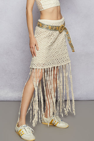 POL Crochet Skirt with Fringe- Natural
