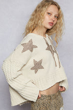 Load image into Gallery viewer, POL V-Neck Solid Star Patch Chenille Sweater Cropped Hoodie Top
