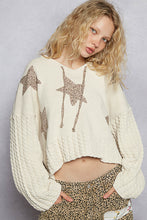 Load image into Gallery viewer, POL V-Neck Solid Star Patch Chenille Sweater Cropped Hoodie Top
