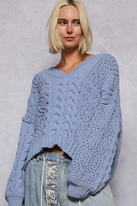 POL V-Neck Semi Cropped Top Chenille Sweater