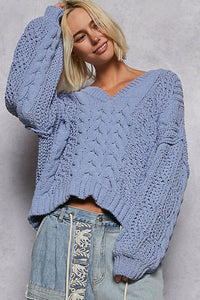 POL V-Neck Semi Cropped Top Chenille Sweater