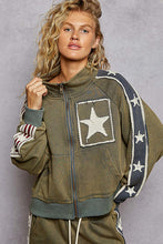 Load image into Gallery viewer, POL Long Sleeve French Terry Star Patch Striped Elastic Jacket
