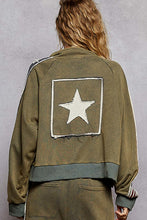 Load image into Gallery viewer, POL Long Sleeve French Terry Star Patch Striped Elastic Jacket
