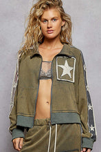 Load image into Gallery viewer, POL Long Sleeve French Terry Star Patch Striped Elastic Jacket
