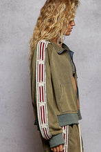 Load image into Gallery viewer, POL Long Sleeve French Terry Star Patch Striped Elastic Jacket

