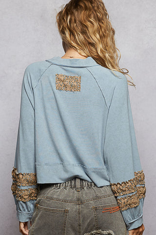 POL Balloon Sleeve Jersey Top - Cornflower Blue