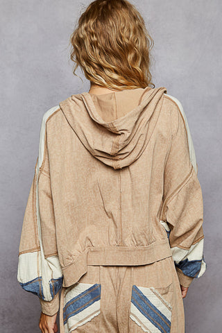 POL Latte Balloon Sleeve Zip-Up Hoodie – Vintage Washed Cotton - Latte