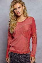 Load image into Gallery viewer, POL Lace Trim Olive Thermal Top – Boutique Long Sleeve Rib Mix
