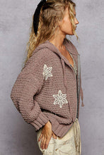 Load image into Gallery viewer, POL Chenille Balloon Sleeve Hoodie with Flower Patches
