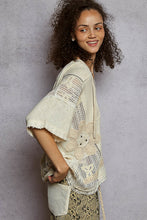 Load image into Gallery viewer, POL Lace V-Neck Hoodie Top – Relaxed Neutral Rib with Lace Detail
