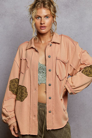 POL Relaxed Fit Ballon Sleeve Patch Shirt - Terracotta