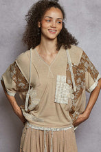 Load image into Gallery viewer, POL Lace V-Neck Hoodie Top – Relaxed Neutral Rib with Lace Detail

