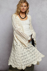 POL Chenille Crochet Long Cardigan – 100% Cotton Boho Layering Piece
