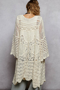 POL Chenille Crochet Long Cardigan – 100% Cotton Boho Layering Piece