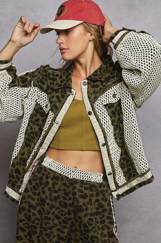 POL Leopard Crochet Patchwork Jacket | 100% Cotton