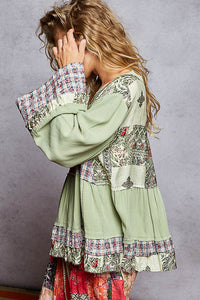 POL Ruffle Detail Woven Top – Boho Long Sleeve