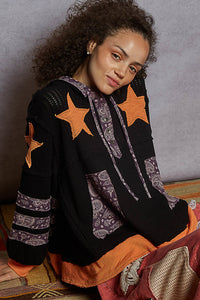 POL Paisley Patch Thermal Hoodie – Relaxed Balloon Sleeve