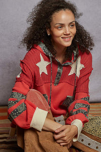 POL Paisley Patch Thermal Hoodie – Relaxed Balloon Sleeve