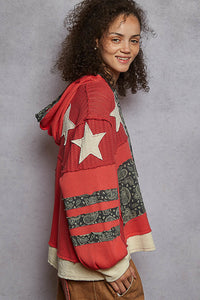 POL Paisley Patch Thermal Hoodie – Relaxed Balloon Sleeve