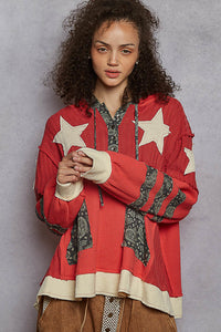 POL Paisley Patch Thermal Hoodie – Relaxed Balloon Sleeve
