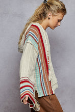 Load image into Gallery viewer, POL Almond V-Neck Chenille Hoodie Sweater with Stripes
