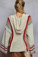 Load image into Gallery viewer, POL Almond V-Neck Chenille Hoodie Sweater with Stripes
