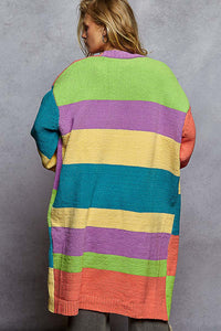 POL Maxi Length, Balloon Sleeve, Color Block Cardigan