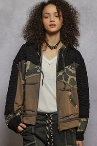 POL Quilted Camo Hoodie Jacket – Edgy Mixed Media Style