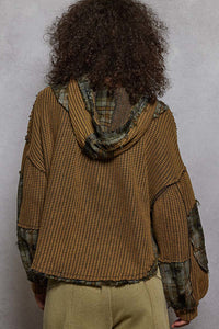 POL - Hooded Balloon Sleeve Thermal Top – Plaid Contrast